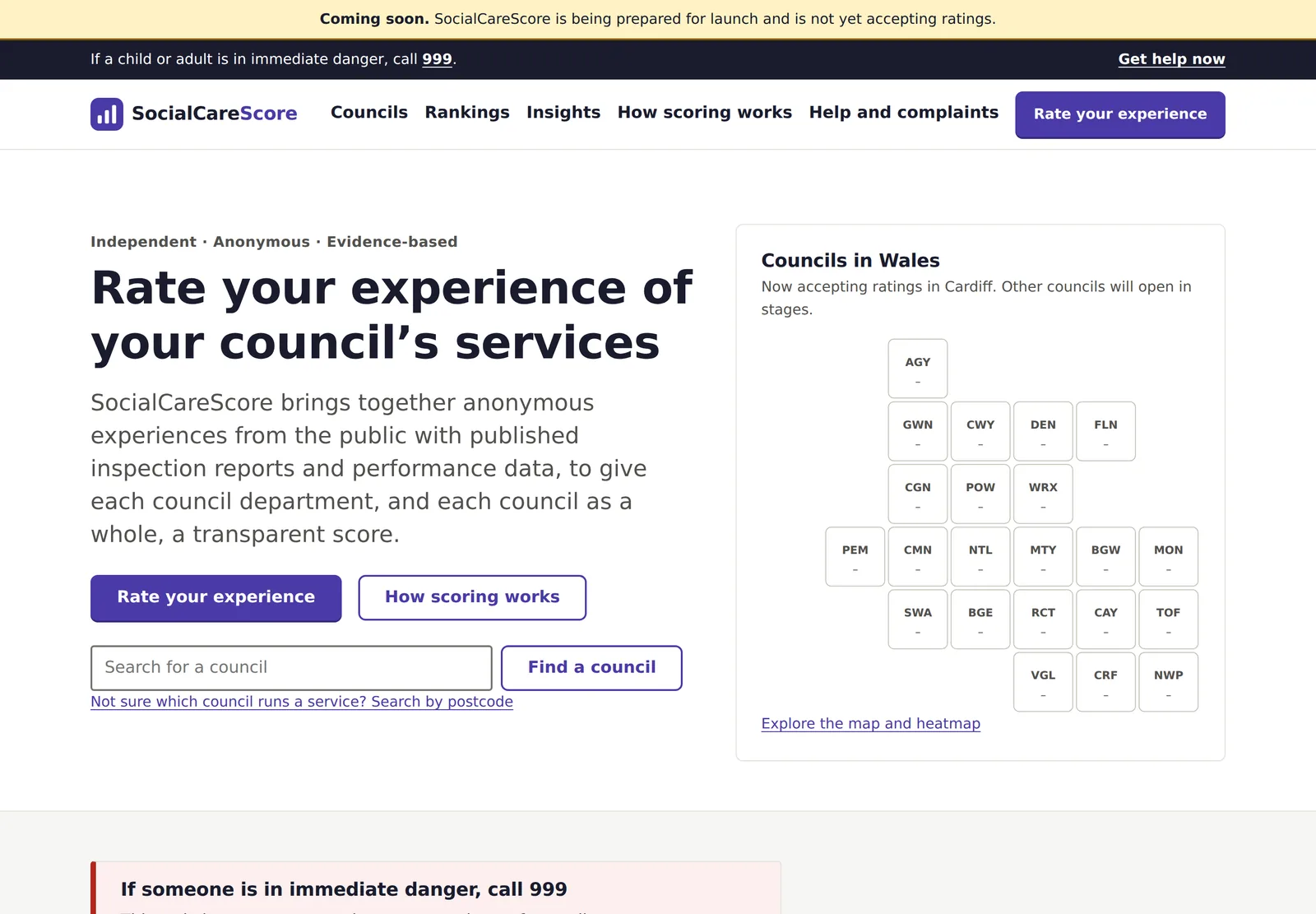 SocialCareScore, as it looks in a browser